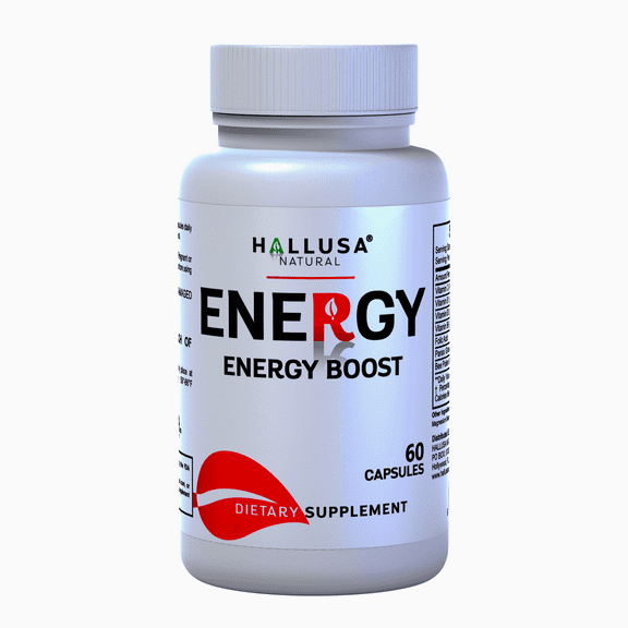 Hallusa Natural Energy Supplement, Panax Ginseng + B Vitamins, Folic Acid, Boost Vitality, Stamina & Focus, Performance Enhancement, 60 Capsules