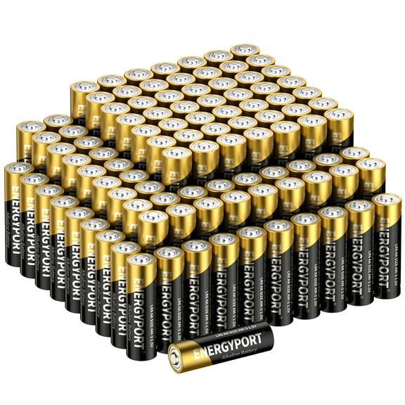 ENERGYPORT 100-Count AA Batteries, Maximum Power Super Alkaline Battery, 10-Year Shelf Life