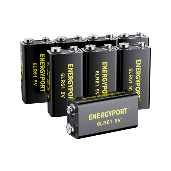 ENERGYPORT Alkaline Power 9 Volt Batteries (8 Pack), Long-Lasting Alkaline 9V Batteries for smoke detectors, radios, toys