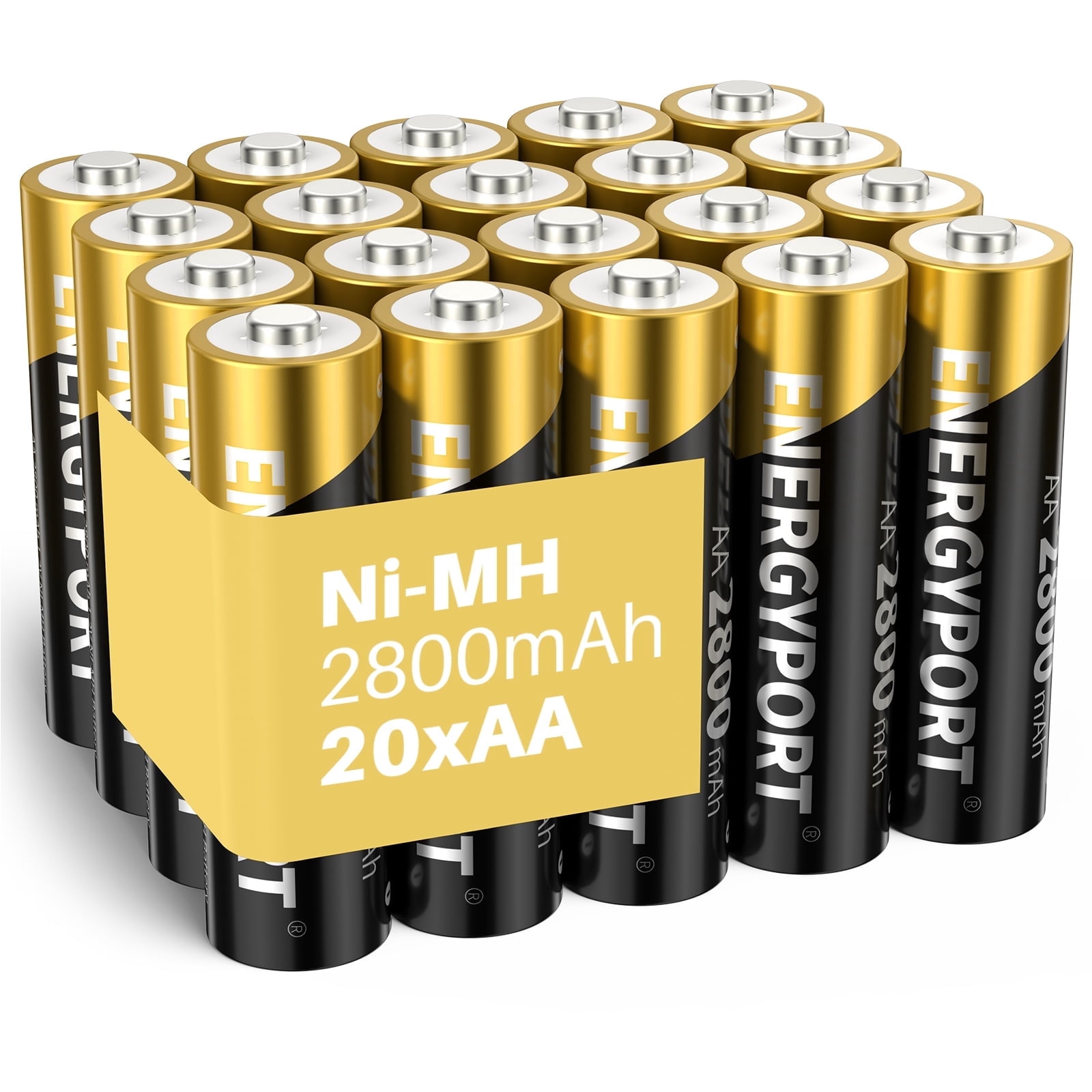 ENERGYPORT AA Rechargeable Batteries, 2800mAh High Capacity Batteries 1.2V NiMH Low Self Discharge, Pack of 20