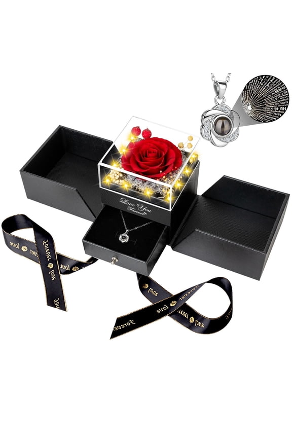 Preserved Red Real Rose-Eternal Flowers Rose Gifts Mom Grandma Wife Girlfriend on Mothers Day Birthday Valentines Christmas Anniversary Romantic Gifts Her with I Love You Necklace Y101