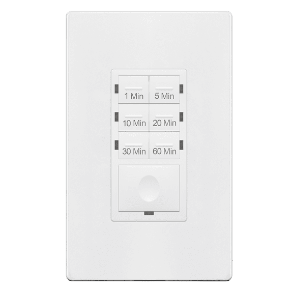 ENERLITES 1-Hour Countdown Timer Switch, 1-5-10-20-30-60 Min, for Bathroom Fans, Heaters, Lights, LED Indicator, 120VAC 800W, No Neutral Wire Required, UL Listed, HET06-J6-W, White, 1 Pack