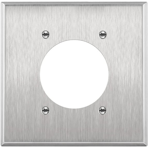 ENERLITES 2.125" Diameter Single Hole Receptacle Outlet Metal Wall Plate, Corrosive Resistant, Size 2-Gang 4.50" x 4.57", 7792, 430 Stainless Steel, UL Listed, Silver, Stainless-Steel
