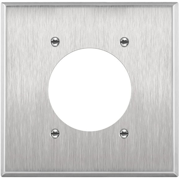 ENERLITES 2.125" Diameter Single Hole Receptacle Outlet Metal Wall Plate, Corrosive Resistant, Size 2-Gang 4.50" x 4.57", 7792, 430 Stainless Steel, UL Listed, Silver, Stainless-Steel