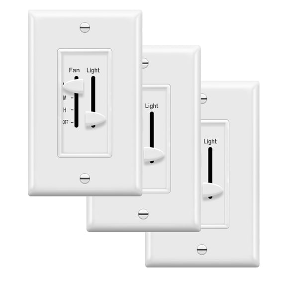 ENERLITES 3 Speed Ceiling Fan Control and LED Dimmer Light Switch, 2.5A Single Pole Light Fan Switch, 300W Incandescent Load, No Neutral Wire Required, 17001-F3-W, White, 3 Pack