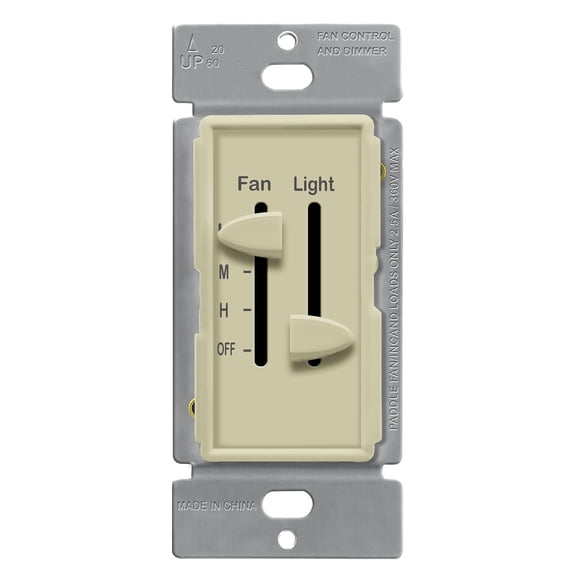 ENERLITES 3 Speed Ceiling Fan Control and LED Dimmer Light Switch, Light and Fan Combination Switch, Single Pole, 2.5A, 300W Incandescent, No Neutral Wire Required, 17001-F3-I-F, Ivory