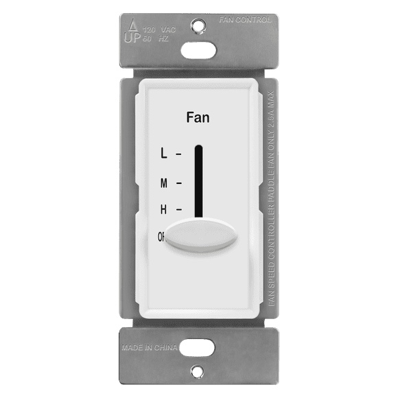 ENERLITES 3 Speed In Wall Ceiling Fan Control, Slide switch, 120VAC, 2.5A, Single-Pole, Neutral Wire Required, 17000-F3-W-F , White