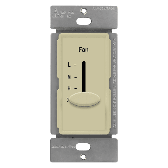 ENERLITES 3 Speed in-Wall Ceiling Fan Control, Slide Switch, 120VAC, 2.5A, Single-Pole, No Neutral Wire Required, 17000-F3-I-F, Ivory