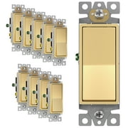 ENERLITES 3-Way Decorator Paddle Light Switch, Gloss Finish, Single Pole or Three Way, 3 Wire, Grounding Screw, Residential Grade, 15A 120V/277V, UL Listed, 93150-GD-10PCS, Gold, (10 Pack)
