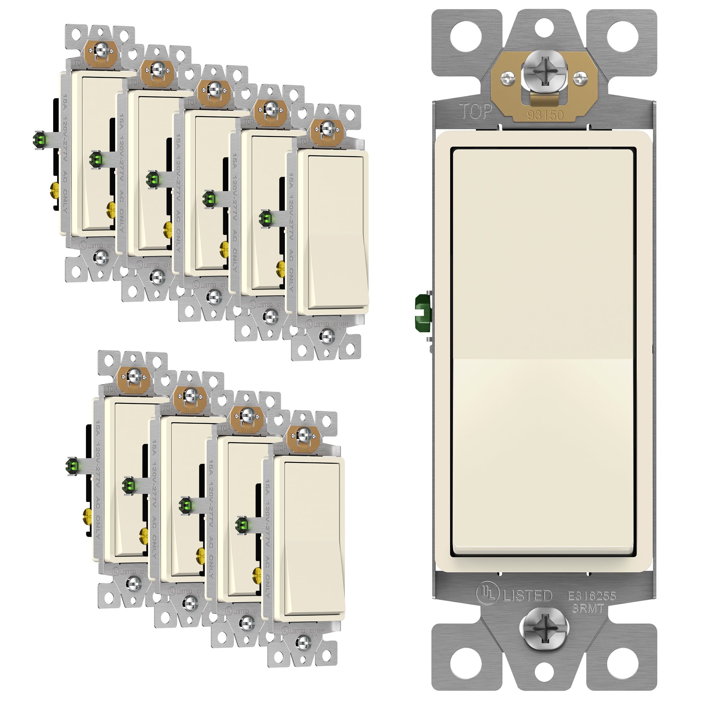 Light Almond Polycarbonate Thermoplastic 3-Way Decorator Paddle Light Switch (10 Pack)