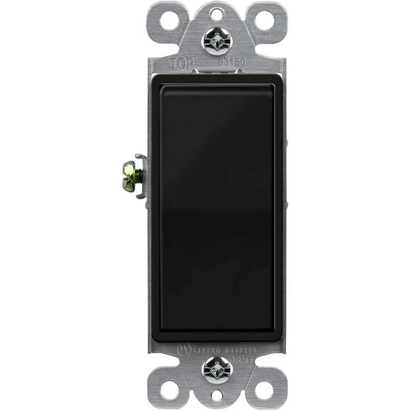 ENERLITES 3-Way Decorator Paddle Light Switch, Single Pole or Three Way, 3 Wire, Grounding Screw, Residential Grade, 15A 120V/277V, UL Listed, 93150-BK, Black