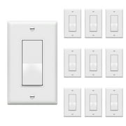 ENERLITES 3-Way Decorator Paddle Rocker Light Switch with Wall Plate, Gloss Finish, Single Pole or Three Way, Grounding Screw, Residential Grade, 15A 120V/277V, 93150-WWP-10PCS, White (10 Pack)