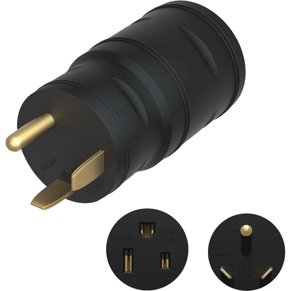 ENERLITES 30 Male to 50 Amp 3 Prong Female Power Adaptor NEMA TT-30P to 6-50R EV Charger Adapter Cord, 30A, 69354, Black