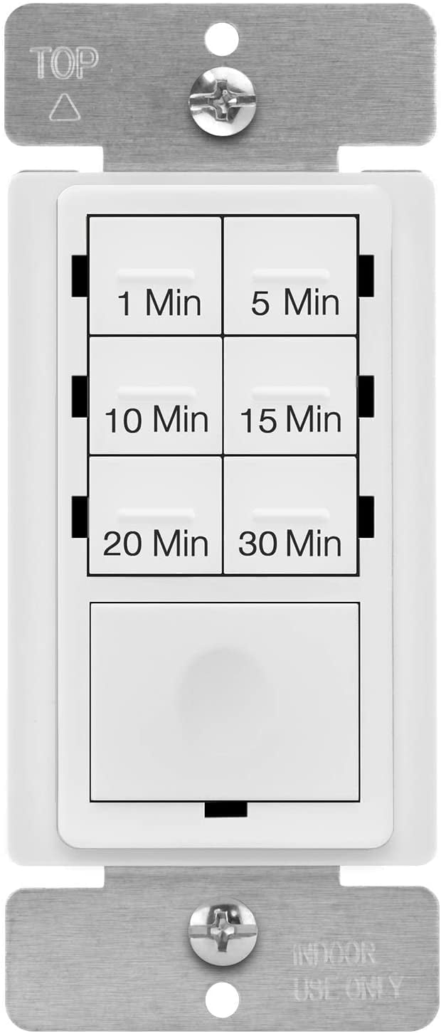 ENERLITES 30-Minute Countdown Timer Switch, 1-30 Min, for Bathroom Fans, Heaters, Lights, LED Indicator, 120VAC 800W, No Neutral Wire Required, UL Listed, HET06A-J-W, White