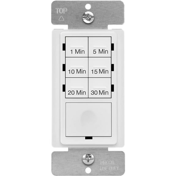ENERLITES 30-Minute Countdown Timer Switch, 1-30 Min, for Bathroom Fans, Heaters, Lights, LED Indicator, 120VAC 800W, No Neutral Wire Required, UL Listed, HET06A-J-W, White