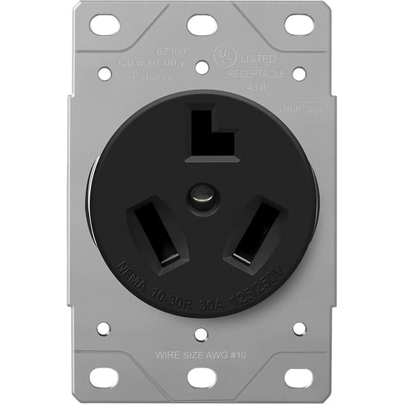 ENERLITES 30A Dryer Receptacle, Outlet for Electric Dryers, NEMA 10-30R, Residential Commercial Industrial Grade, Outdoor/Indoor, 3-Pole, 3 Wire, No Ground Contact, UL Listed, 67300-BK, Black