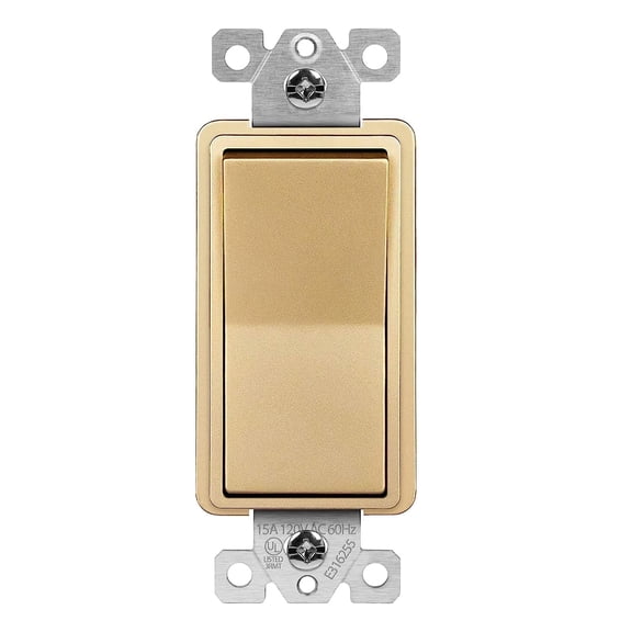 ENERLITES 4-Way Decorator Light Switch, Four Way Paddle Rocker Switch, Gloss Finish, Ground Wire Lead Attached, Residential/Commercial Grade, 15A 120V/277V, UL Listed, 94150-GD, Gold