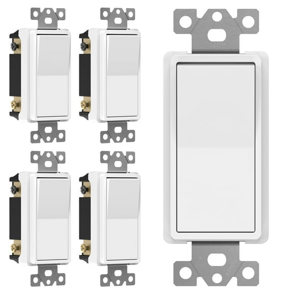 ENERLITES 4-Way Decorator Light Switch, Four Way Rocker Switch, Gloss Finish, Ground Wire Lead Attached, Residential/Commercial Grade, 15A 120V/277V, UL Listed, 94150-W-5PCS, White, 5 Pack