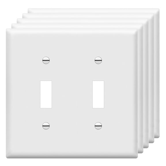 ENERLITES 5 Pack Double Toggle Switch Cover, Two Gang Light Switch Wall Plate, Standard Size 2-Gang 4.57" x 4.5", Unbreakable Polycarbonate Thermoplastic, UL Listed, 8812-W-5PCS, White