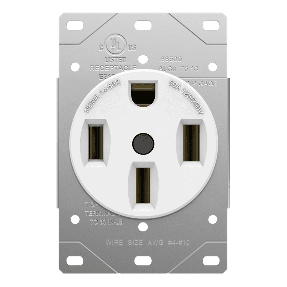ENERLITES 50 Amp Range Receptacle Outlet for RV and Electric Vehicles, NEMA 14-50R, 3- Pole, 4 Wire (8, 6, 4 AWG Copper Only), 125/250V, 66500-W, White