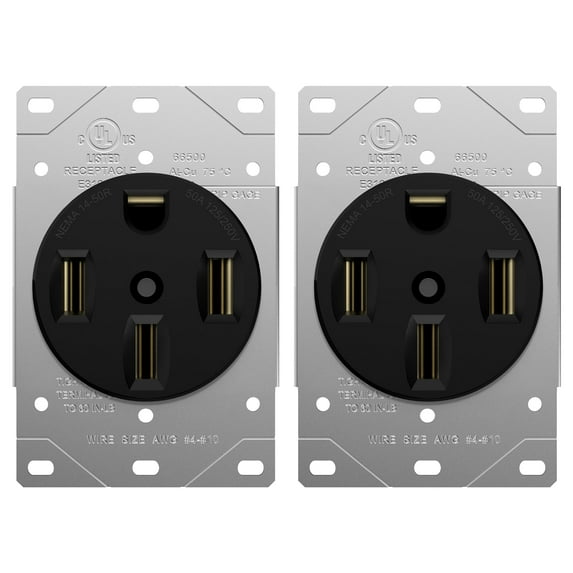 ENERLITES 50 Amp Range Receptacle Outlet for RV, Wielding, Electric Vehicles, NEMA 14-50R, 3-Pole, 4 Wire (10, 8, 6, 4 AWG Copper Only), 250V, 66500-BK, 2 Pack, Black, 2 Count