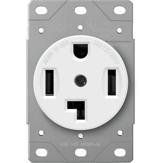 ENERLITES 66300 30A Electrical Dryer Outlet | NEMA 14-30R, Outdoor/Indoor, Flush Mount Receptacle, 3-Pole, 4 Wire, (10,8,6,4) AWG, Industrial Grade, 125/250V, 66300-W | White