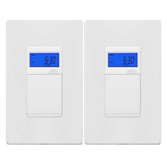ENERLITES 7 Days Digital in-Wall Programmable Timer Switch for Lights, Fans, and Motors, Neutral Wire Required,7-Day 18 ON/Off Timer Settings, with Blue Backlight, UL Listed, HET01, White, 2 Pack