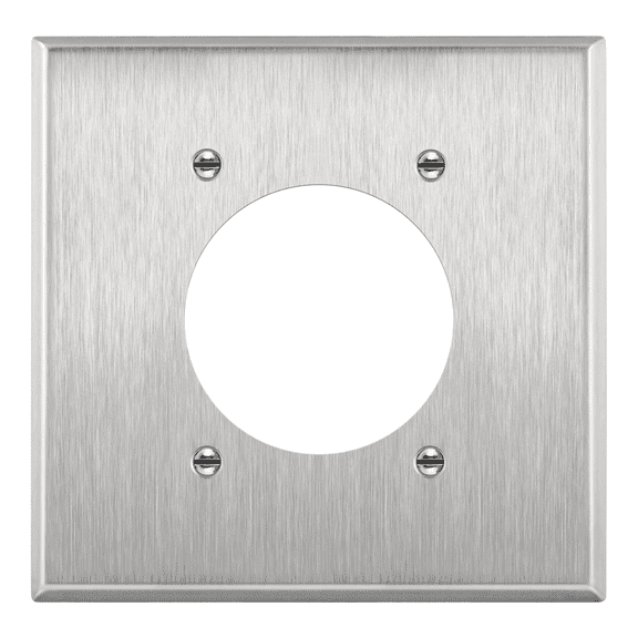 ENERLITES 7792-2PCS 2.125" Diameter Single Hole Receptacle Outlet Metal Wall Plate, Corrosive Resistant, Size 2-Gang, 7792, 430 Stainless Steel, UL Listed, Silver (2 Pack)