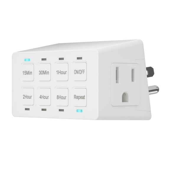 ENERLITES 8-Hour Indoor Countdown Plug-in Timer, Timer for Electrical Outlets, 15-30 Min 1-2-4-8 Hour, for Fans or Lights, 1/4 HP, HET03-W, White