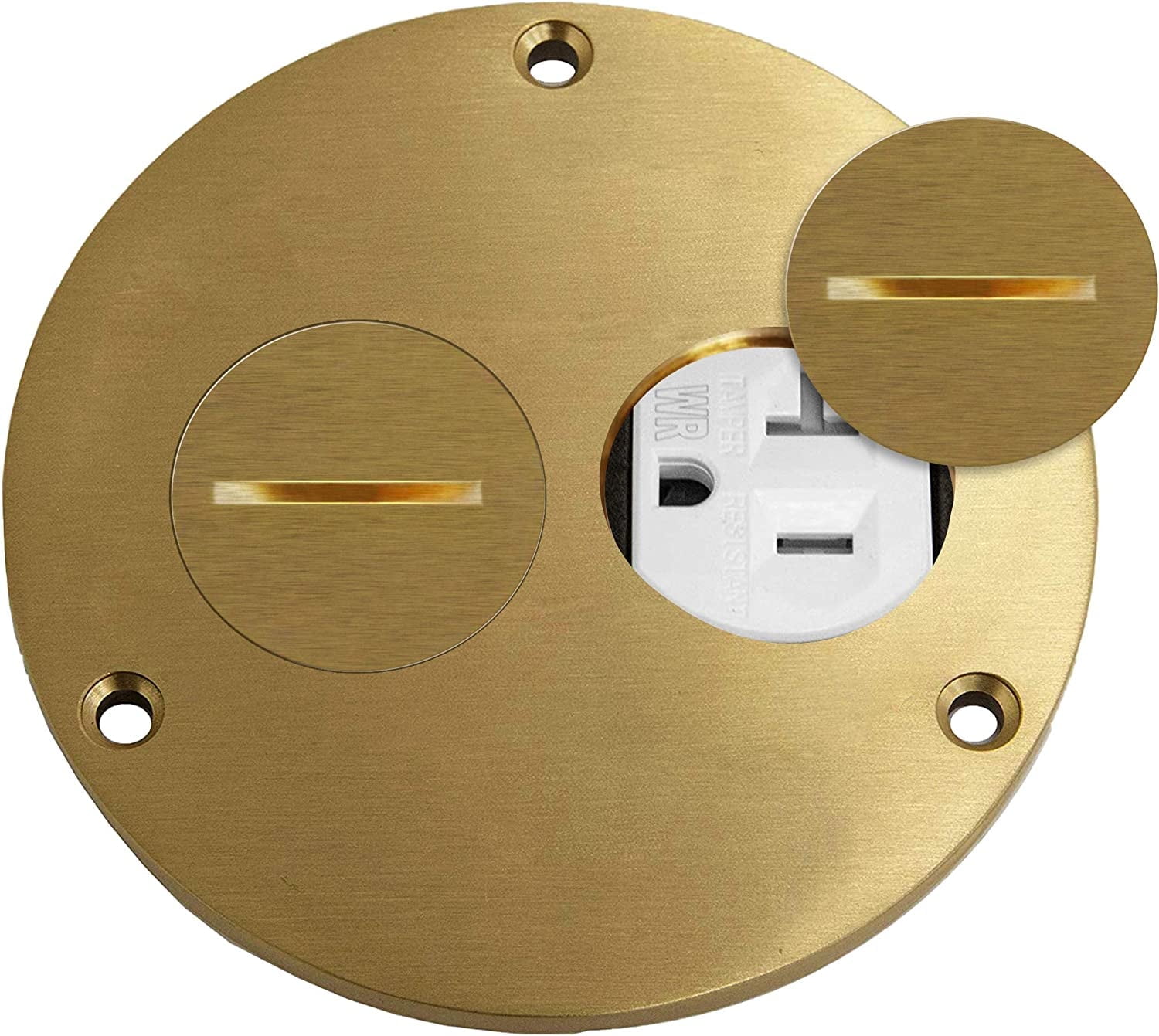 ENERLITES 975501-C Screw Cap Floor Box Cover, 4" Diameter, 20A Tamper-Weather Resistant Receptacle Outlet, Watertight Gaskets, 975501-C, UL Listed