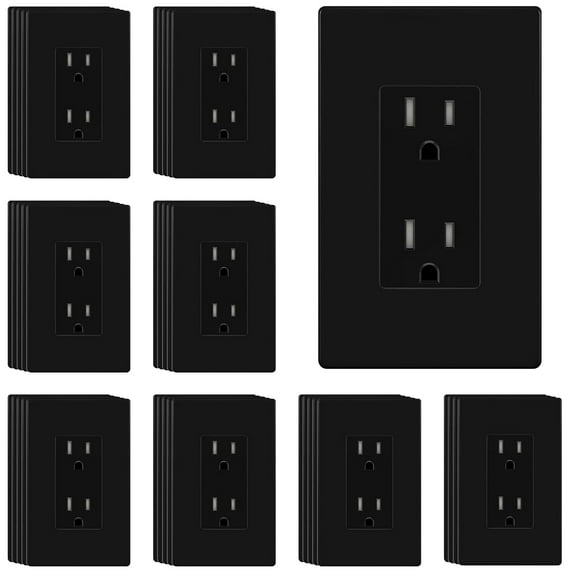 ENERLITES Black Decorator Receptacle with Screwless Wall Plate, Residential Grade Wall Outlet, 15A 125V, Self-Grounding, 2-Pole, 3-Wire, 5-15R, UL Listed, 61502-TR-BKSID, 40 Pack, Tamper Resistant