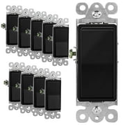 ENERLITES Black Decorator Rocker Light Switch, Gloss Finish, Single Pole, 3 Wire, Grounding Screw, 15A 120V/277V, UL Listed, 91150-BK-10PCS (10 Pack)