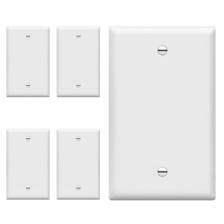 ENERLITES Blank Wall Plate Cover, Gloss Finish, Standard Size 1-Gang 4.50" x 2.76", Polycarbonate Thermoplastic, Electrical Covers for Unused Outlets/Switches, 8801-W-5PCS, White 5 Pack
