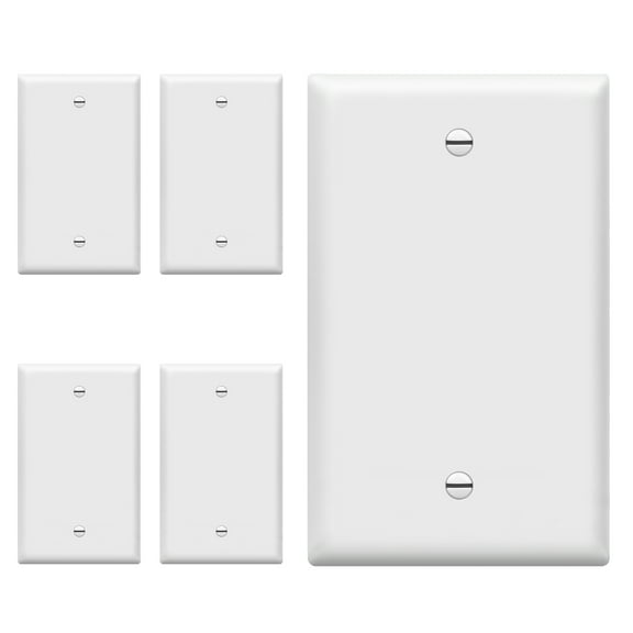 ENERLITES Blank Wall Plate Cover, Gloss Finish, Standard Size 1-Gang 4.50" x 2.76", Polycarbonate Thermoplastic, Electrical Covers for Unused Outlets/Switches, 8801-W-5PCS, White 5 Pack
