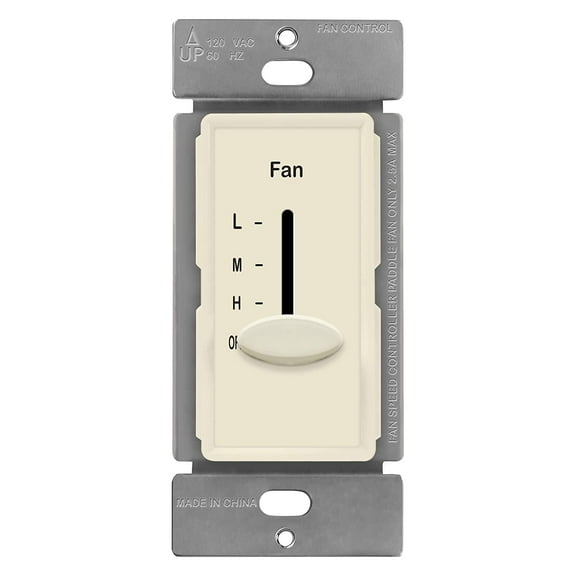 ENERLITES Ceiling Fan Control Slide Switch, 3-Speed, 120VAC, 2.5A, Single-Pole, No Neutral Wire Required, Light Almond