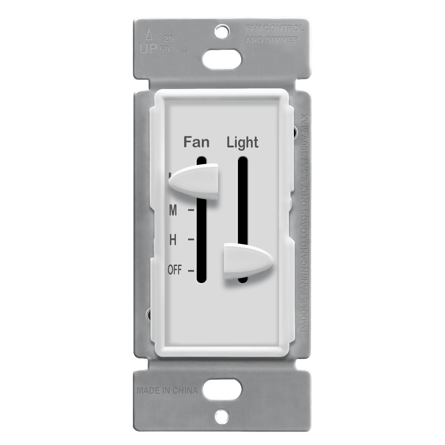 ENERLITES Ceiling Fan Control and LED Dimmer Light Switch, 2.5A Single  Pole. 300W Incandescent Load, No Neutral Wire Required, 17001-F3-W, White 