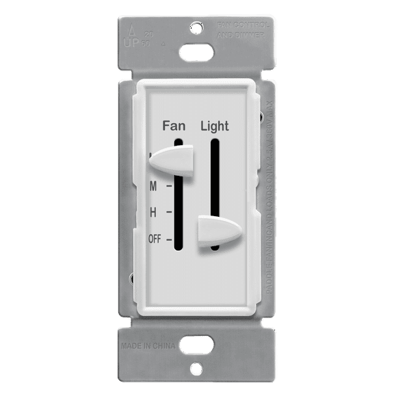 ENERLITES Ceiling Fan Control and LED Dimmer Light Switch, 2.5A Single Pole. 300W Incandescent Load, No Neutral Wire Required, 17001-F3-W, White