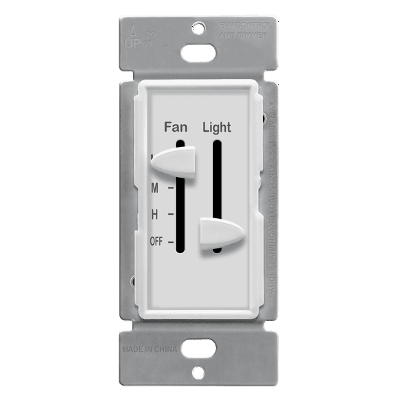 ENERLITES Ceiling Fan Control and LED Dimmer Light Switch, 2.5A Single Pole. 300W Incandescent Load, No Neutral Wire Required, 17001-F3-W, White