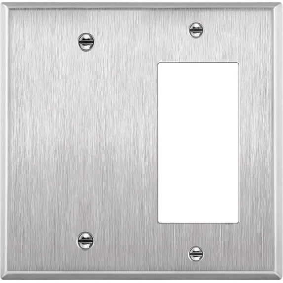 ENERLITES Combination Blank Device or Decorator Switch Metal Wall Plate, Corrosive Resistant, Size 2-Gang, 770131, 430 Stainless Steel, UL Listed, Silver