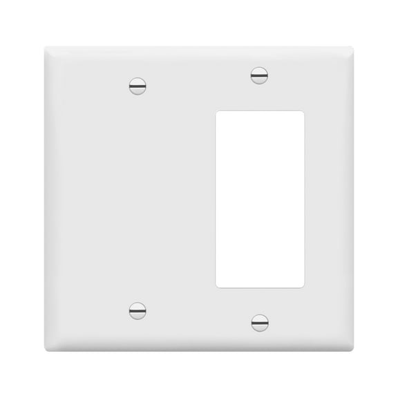 ENERLITES Combination Decorator Rocker/Blank Outlet Wall Plate, Standard Size, 2-Gang 4.5" x 4.57” Light Switch Cover, Polycarbonate Thermoplastic, UL Listed, 880131-W, White