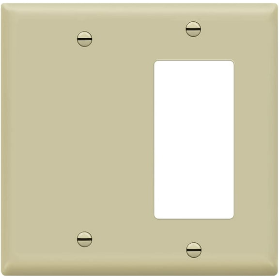 ENERLITES Combination Decorator Rocker / Blank Outlet Wall Plate, Standard Size 2-Gang, Polycarbonate Thermoplastic, Ivory