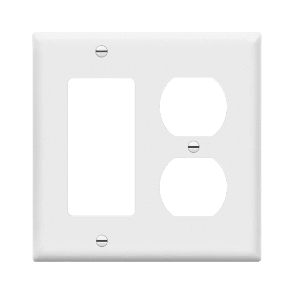 ENERLITES Combination Duplex Receptacle Outlet/Decorator Rocker Light Switch Wall Plate Cover, Standard Size 2-Gang 4.50" x 4.57", Polycarbonate Thermoplastic, UL Listed, 882131-W, White