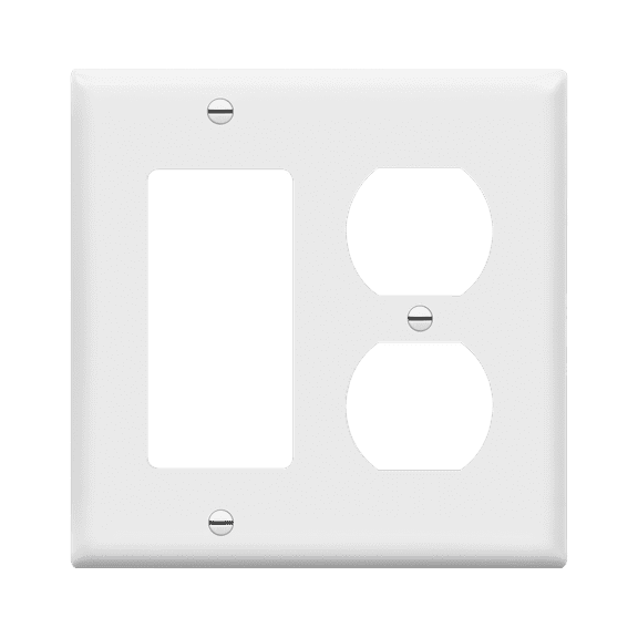 ENERLITES Combination Duplex Receptacle Outlet/Decorator Rocker Light Switch Wall Plate Cover, Standard Size 2-Gang 4.50" x 4.57", Polycarbonate Thermoplastic, UL Listed, 882131-W, White