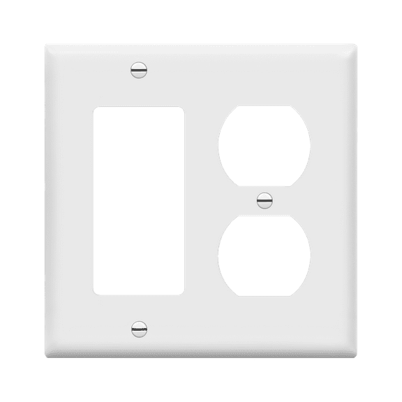 ENERLITES Combination Duplex Receptacle Outlet/Decorator Rocker Light Switch Wall Plate Cover, Standard Size 2-Gang 4.50" x 4.57", Polycarbonate Thermoplastic, UL Listed, 882131-W, White