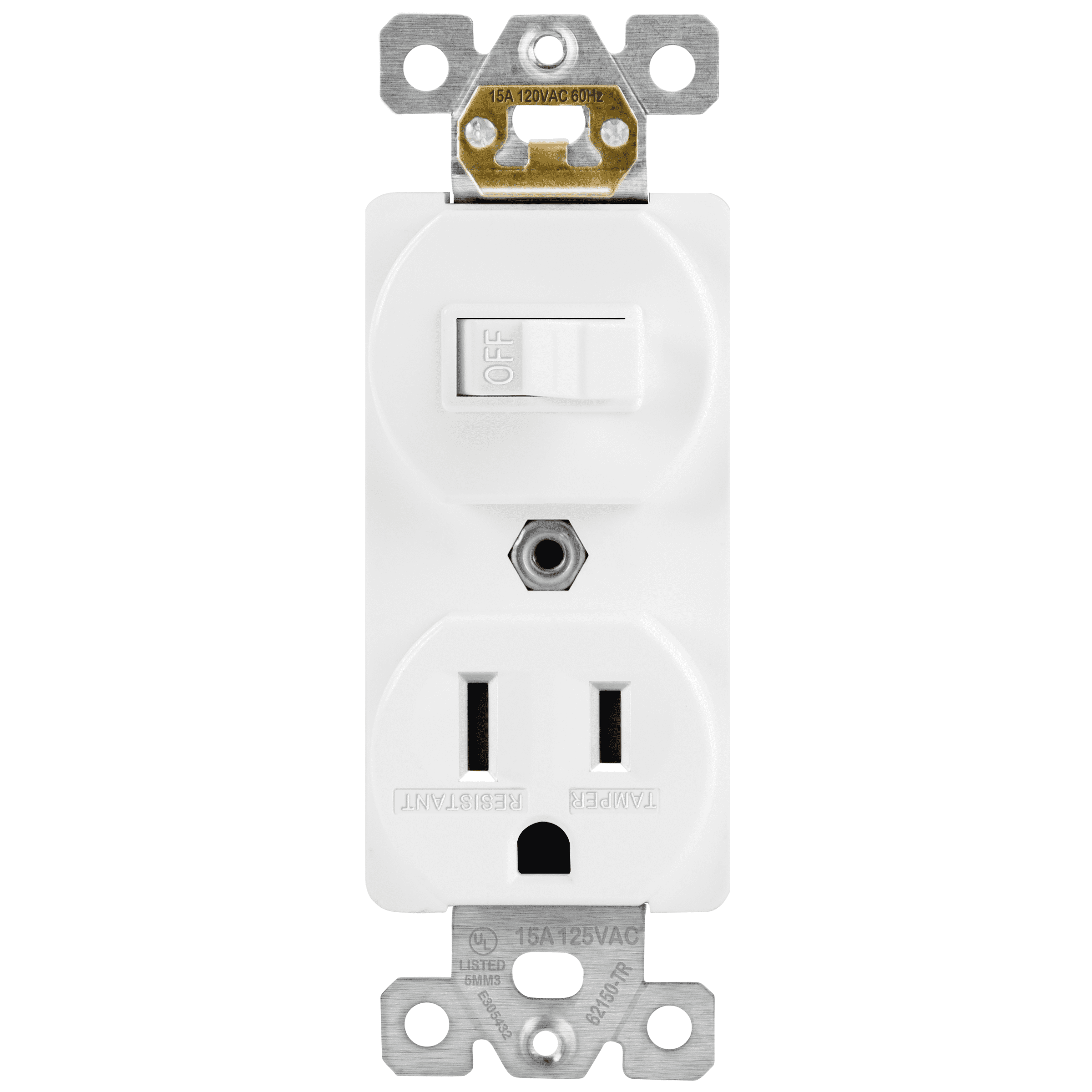 White Polycarbonate Tamper-Resistant Toggle Switch Outlet