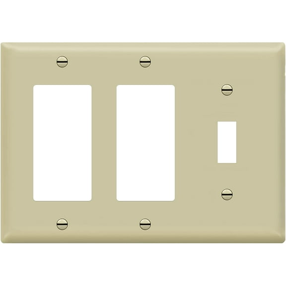 ENERLITES Combination Single Toggle / Double Decorator Rocker Outlet Wall Plate, Standard Size 3-Gang, Polycarbonate Thermoplastic, Ivory