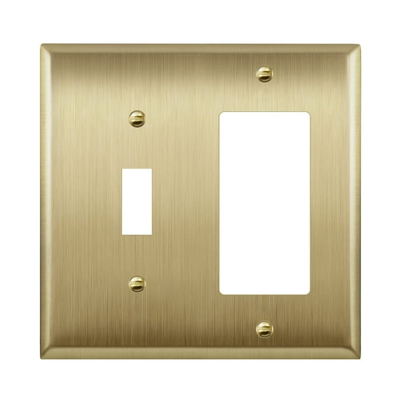 ENERLITES Combination Toggle and Decorator Switch Metal Wall Plate, Stainless Steel, Corrosion Resistant, Size 2-Gang 4.50" x 4.57", 771131-BB, Brushed Brass, Gold