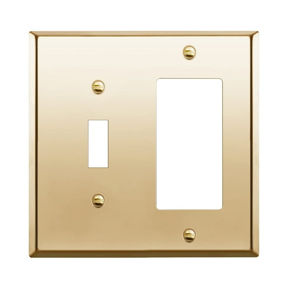 ENERLITES Combination Toggle and Decorator Switch Metal Wall Plate, Stainless Steel, Corrosion Resistant, Size 2-Gang 4.50" x 4.57", 771131-PB, Polished Brass, Gold