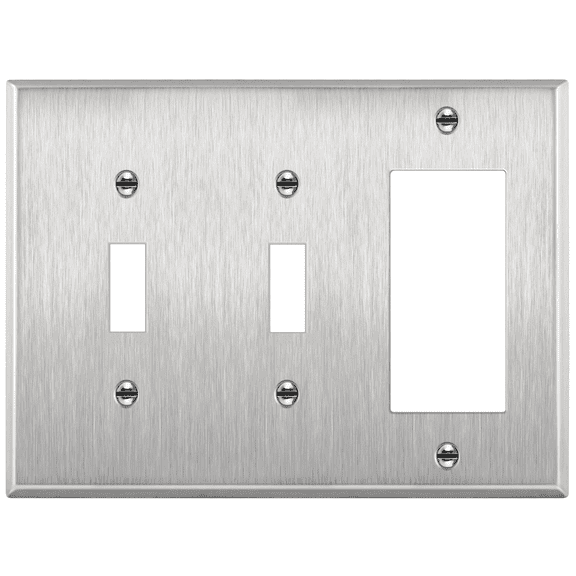 ENERLITES Combination Toggle Light Decorator Switch Metal Wall Plate, Corrosive Resistant, Size 3-Gang, 430 Gauge Alloy, 771231, Stainless Steel, Silver