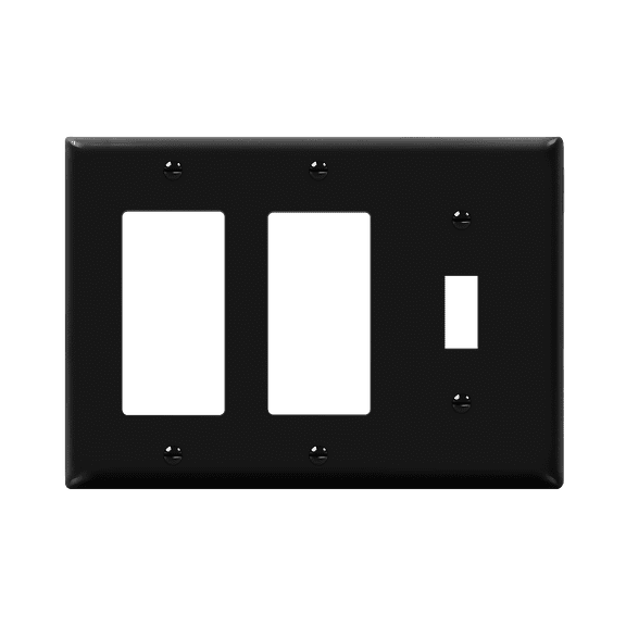 ENERLITES Combination Toggle Light Switch/Decorator Light Switch Plate, Three Gang Wall Plate, Standard Size 3-Gang, Polycarbonate Thermoplastic, 881132-BK, Black